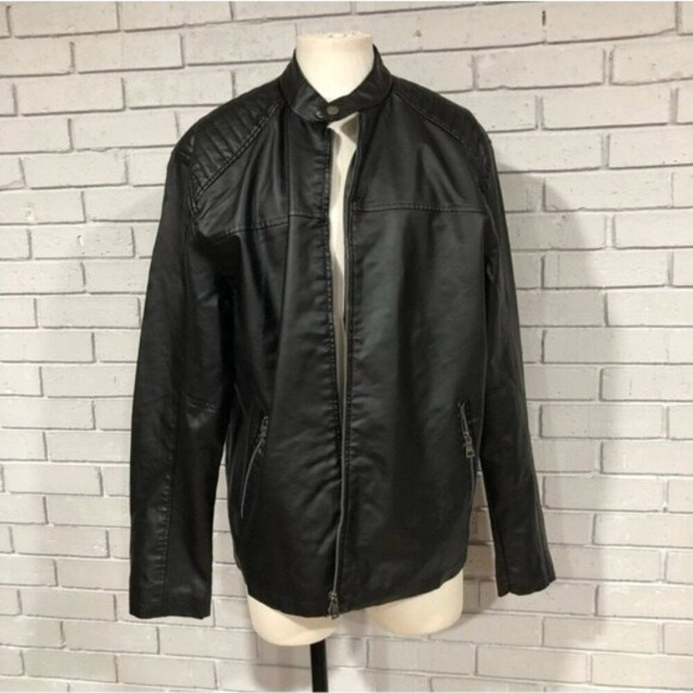 Barneys Originals Black Faux Leather Biker / Moto Jacket - Size XL - Picture 6 of 9